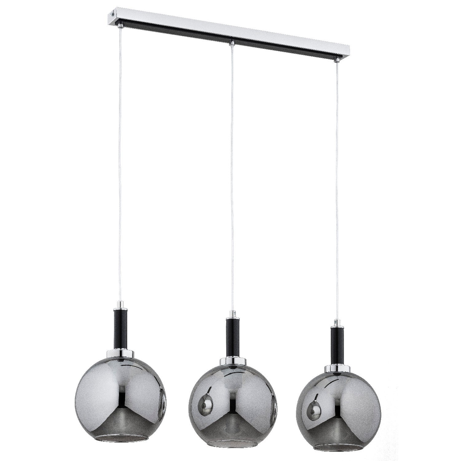 Lampa wisząca Hetty chromowana czarna-dymiona 3xE27x15W nowoczesna wym: 90 x 25 x 8 cm szkło Alfa