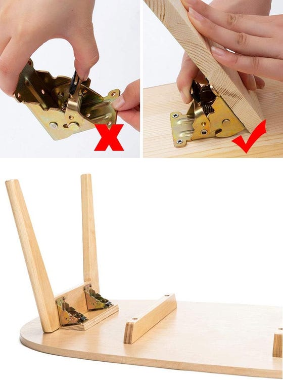 4Pcs Charnières Autobloquantes Pliables avec Supports et Accolades pour Pieds Rabattables de Meuble, Table et Lit - 8