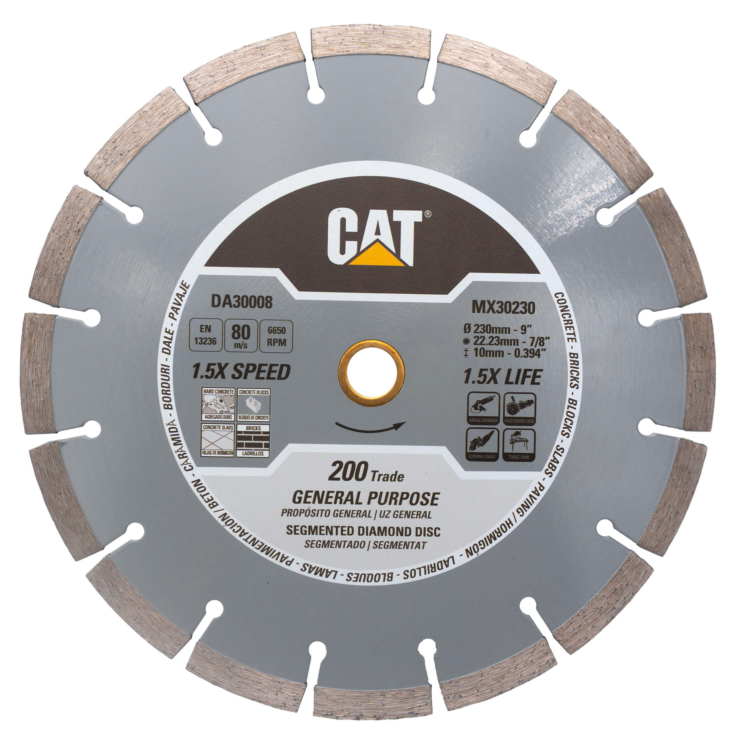Disc diamantat CAT segmentat pentru uz general, 230 mm, 200 TRADE, Model DA30008