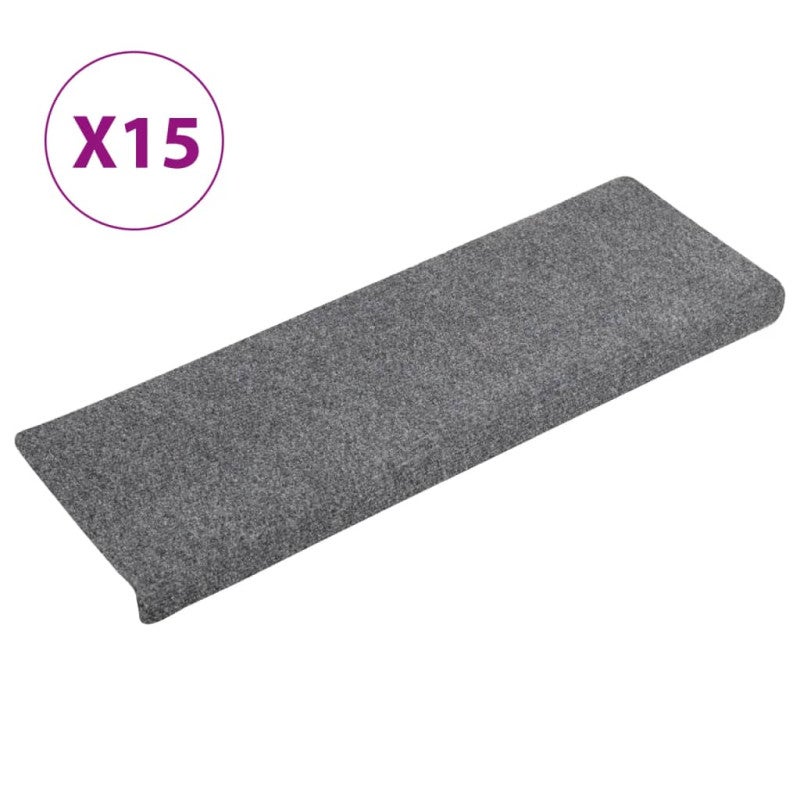 Tappetini per scale autoadesivi 15 pz 65x21x4 cm Grigio chiaro bordo rettangolare vidaXL - 2