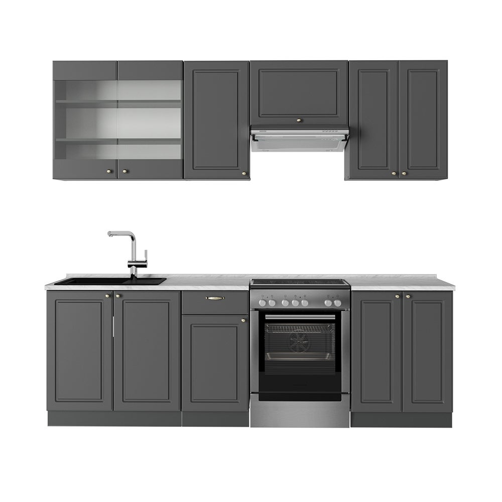 Vicco Zabudowa kuchenna Fame-Line, Anthrazit-Gold Landhaus, 240 cm , BP Marmur