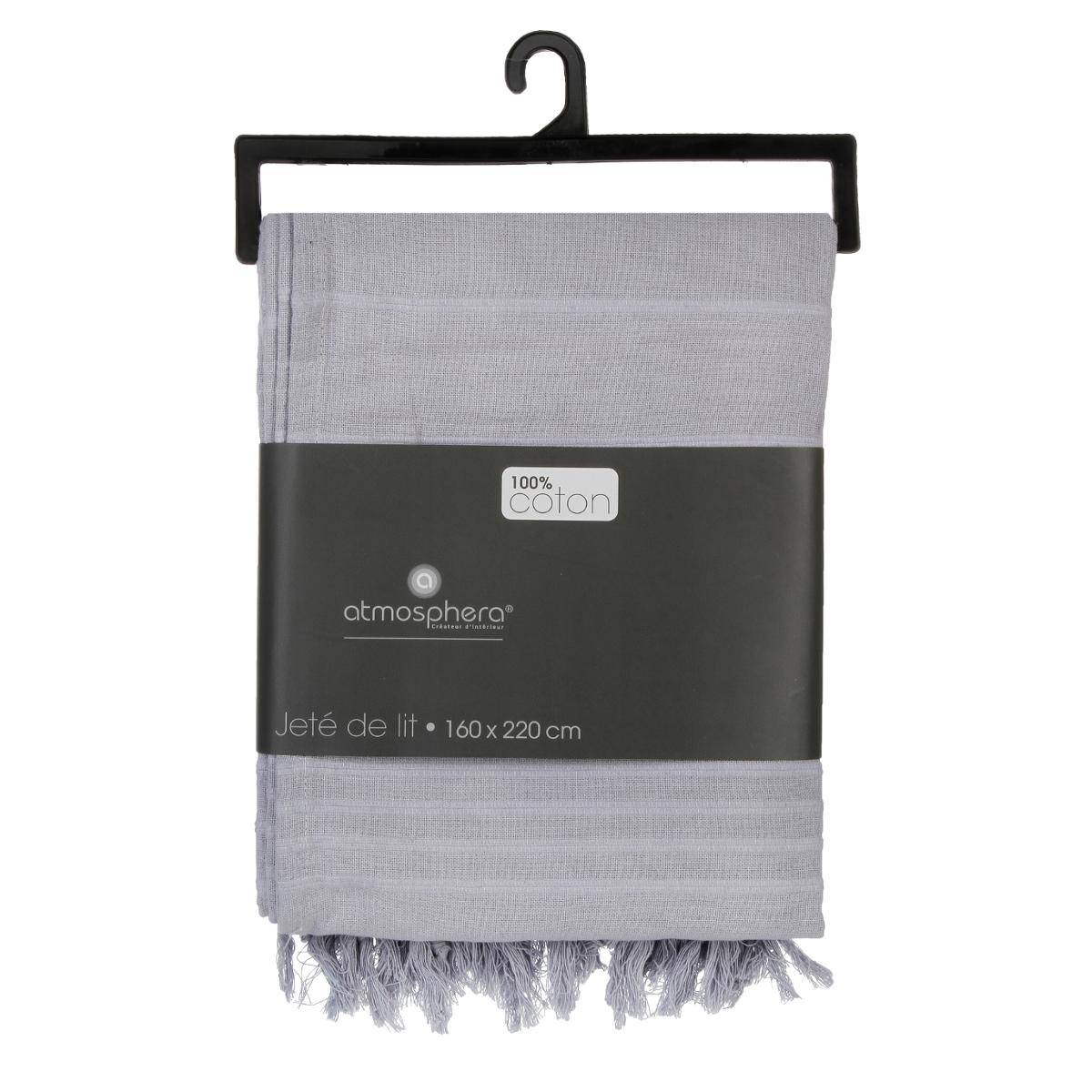 Jeté de lit en coton - gris clair 160x220 cm - Atmosphera créateur d'intérieur - 2