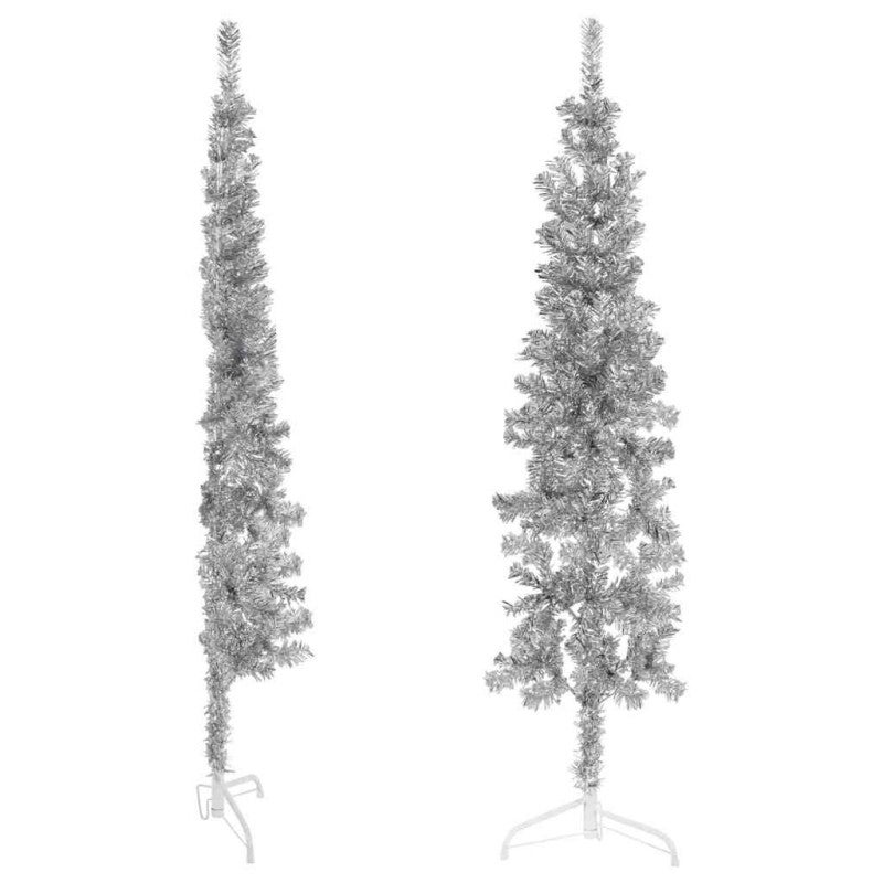 Albero Natale Artificiale Sottile a Metà Supporto Argento 120cm vidaXL - 3