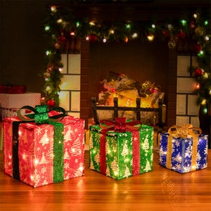 SET DI 3 Luci Scatola Regalo Natalizie, 50 LED Decorazione