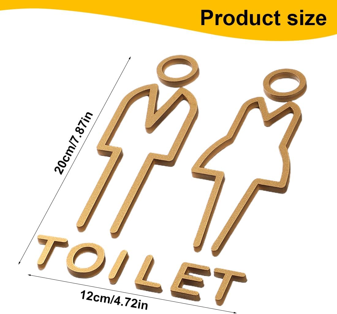 Cartello dorato, adesivi per WC, cartello per porta del bagno - Cartello adesivo per la porta del bagno per uomini e donne - Adesivi per porte di bagn - 2