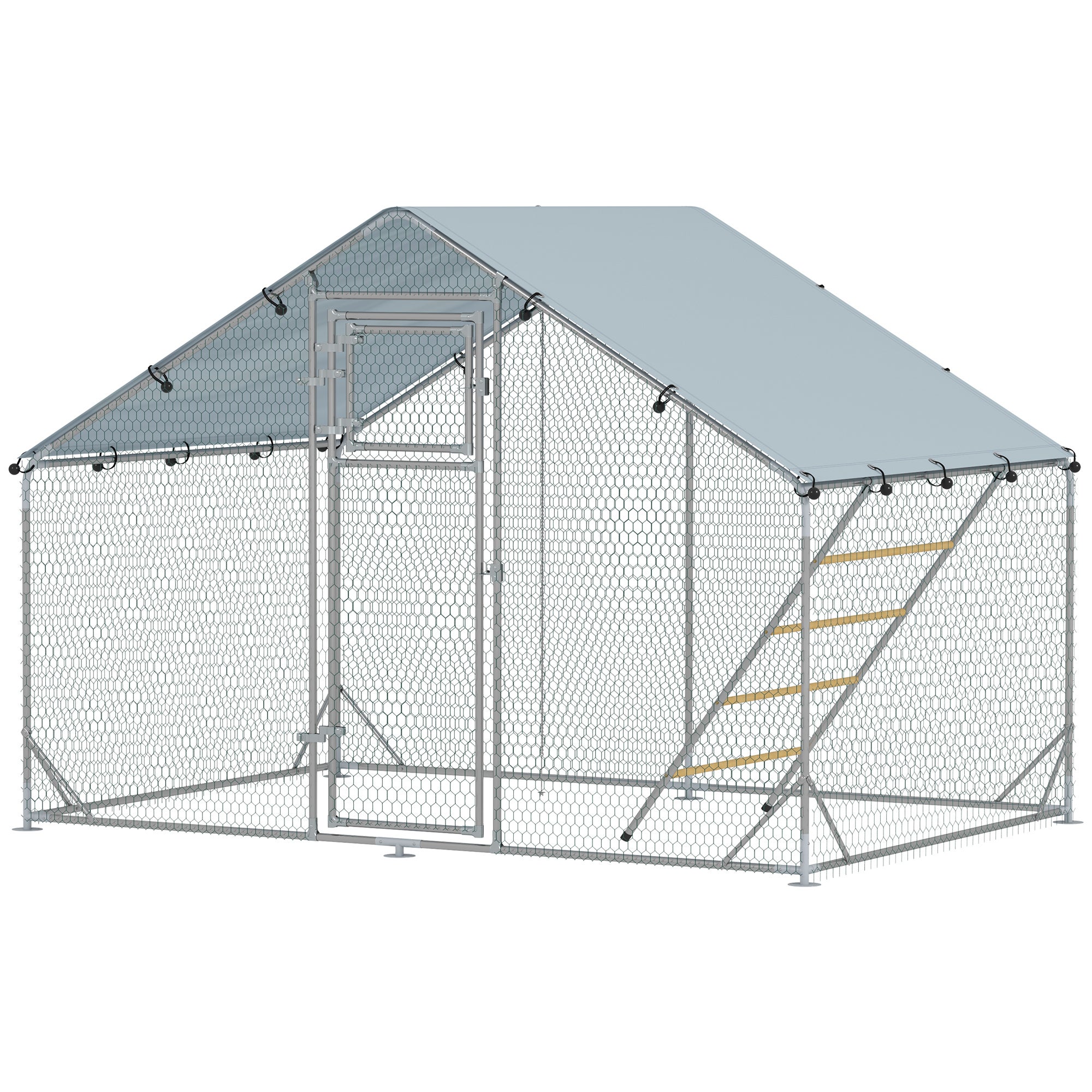 Recinto para galinhas com cobertura impermeável, porta de alimentação, comedouro suspenso e poleiro, para 6-8 aves de capoeira - 2
