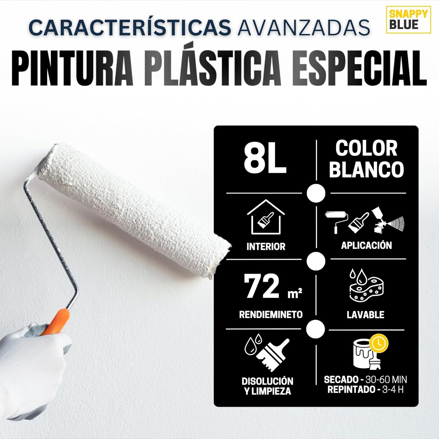Pintura Blanca [8 L] Interior Lavable de aspecto Mate, Pintura Plastica Blanca Interior para Múltiples Superficies con Alta Transpirabilidad - 4