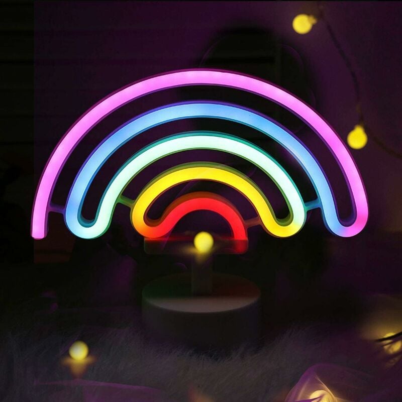 Lampka nocna LED neonowa w kształcie tęczy podstawką zasilana bateriami lub przez USB dekoracja Boże Narodzenie przyjęcie urodzinowe salonu sypialni