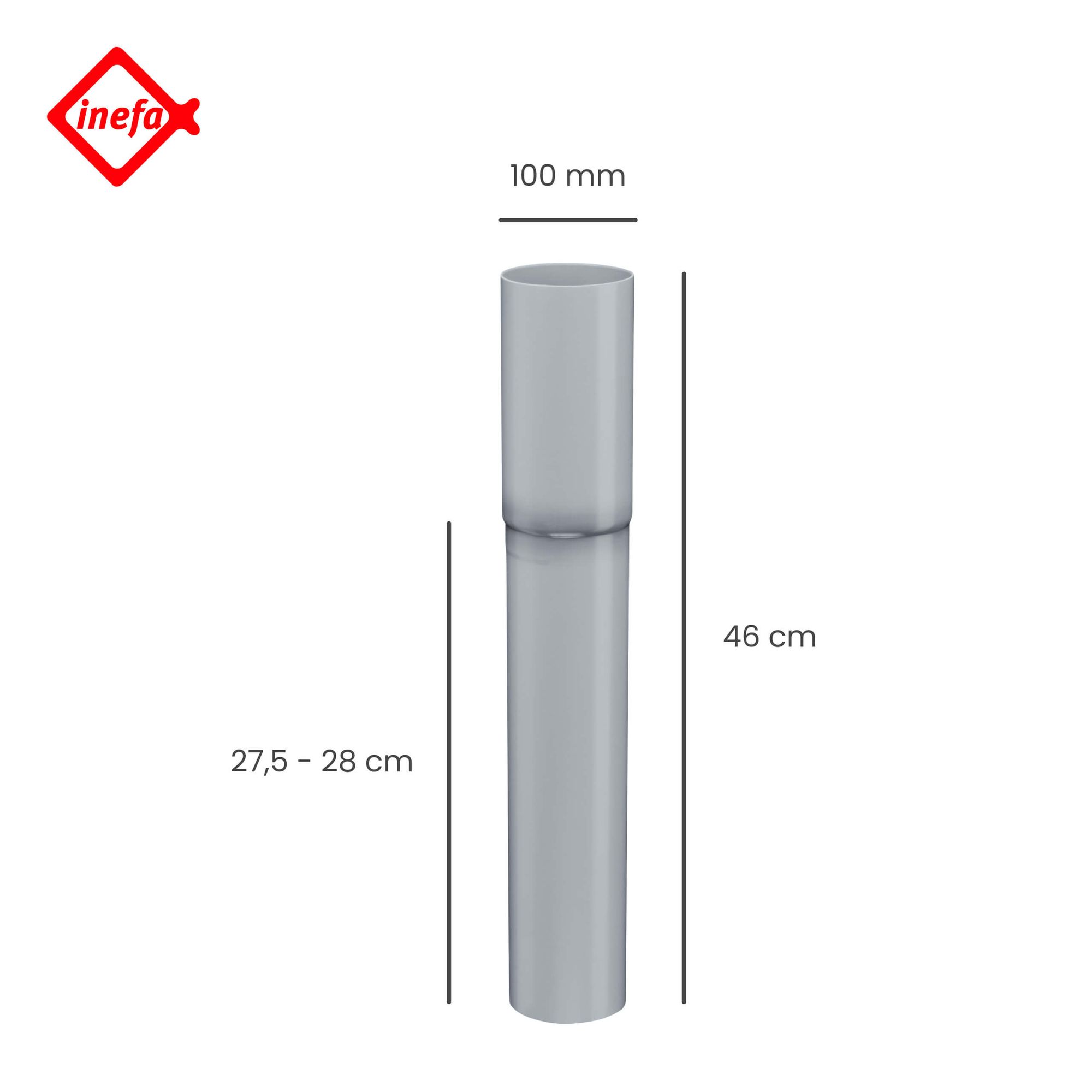 Extensão para tubo de queda, PVC-U DN100 / 100mm, cinza, acessório para calha, Fabricado na Alemanha, INEFA - 2