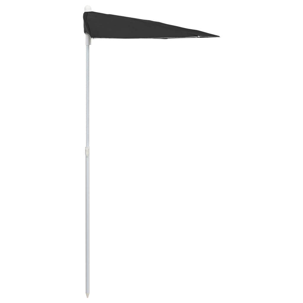 Demi-parasol de jardin avec mât 180x90 Noir - 5