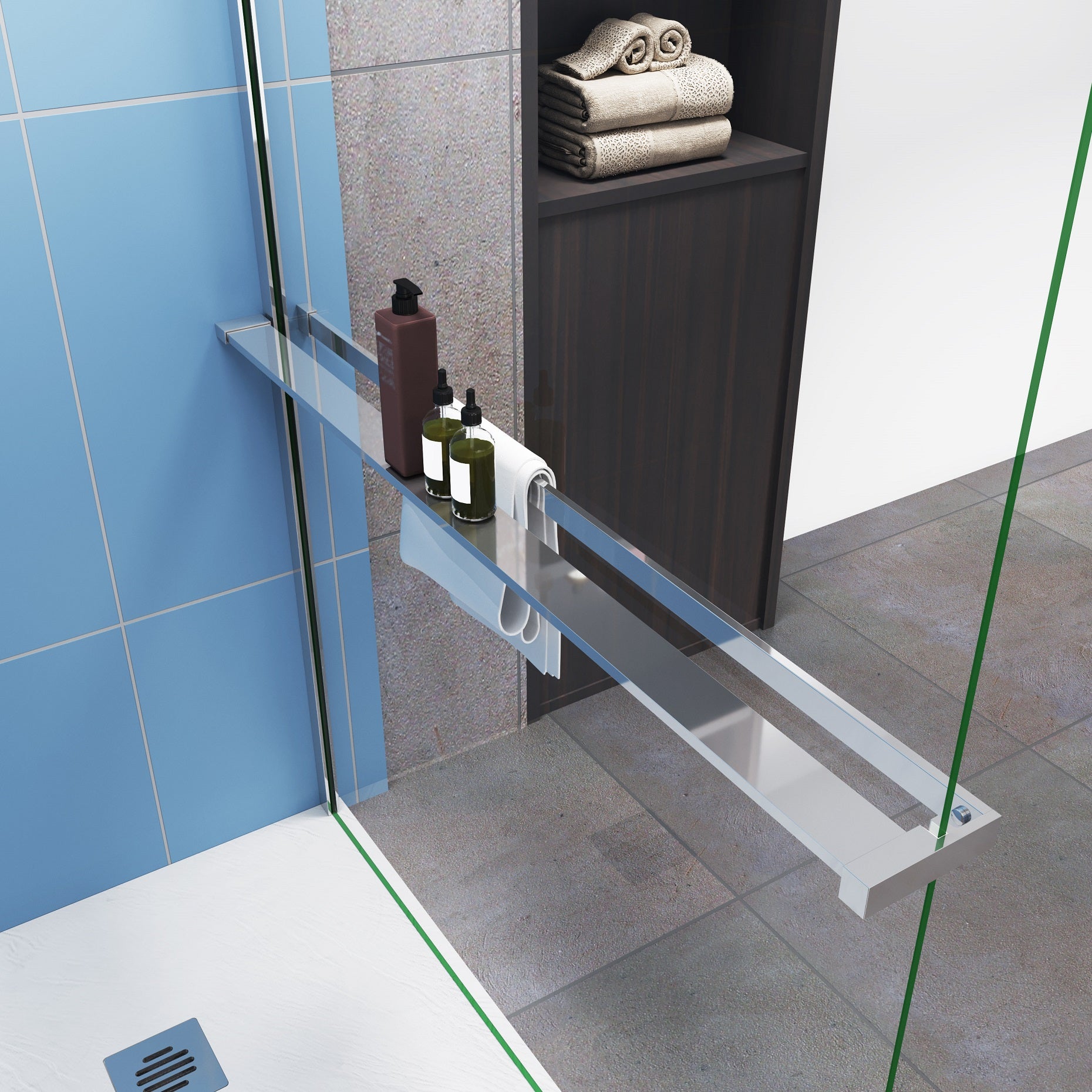 Étagère de Douche pour paroi de douche à l'italienne 140cm, en aluminium chromé brillant, en kit complet - 2