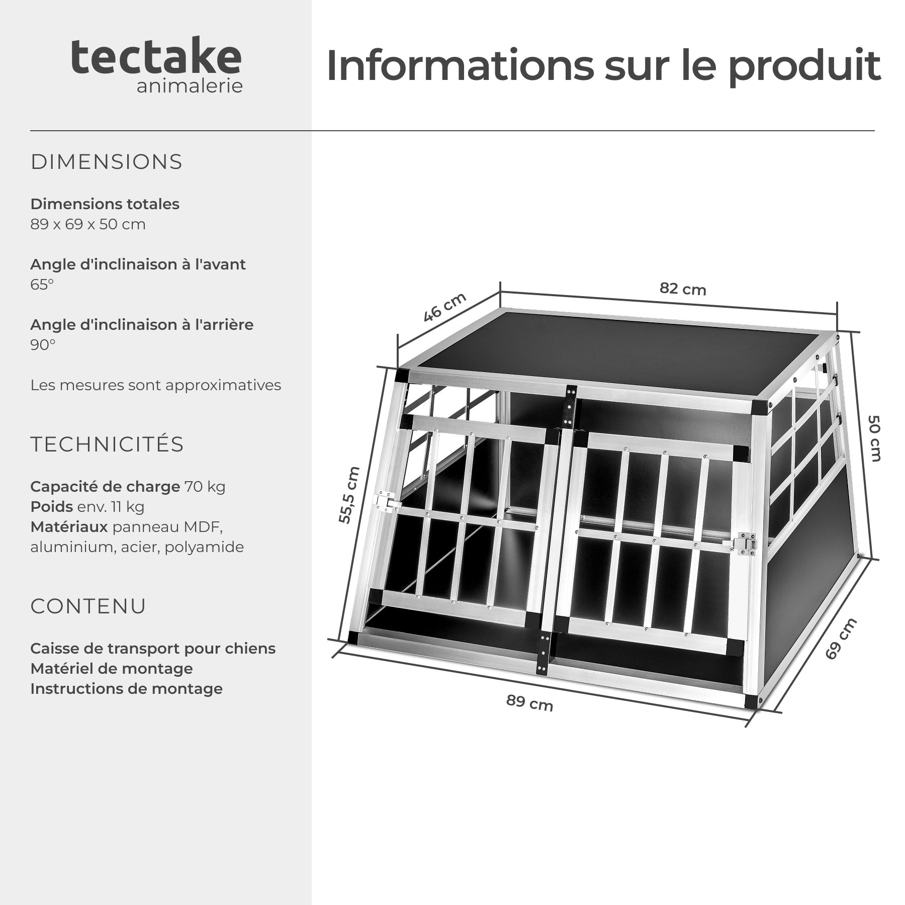 TECTAKE Transportadora para animais dupla Com parede traseira reta - 6