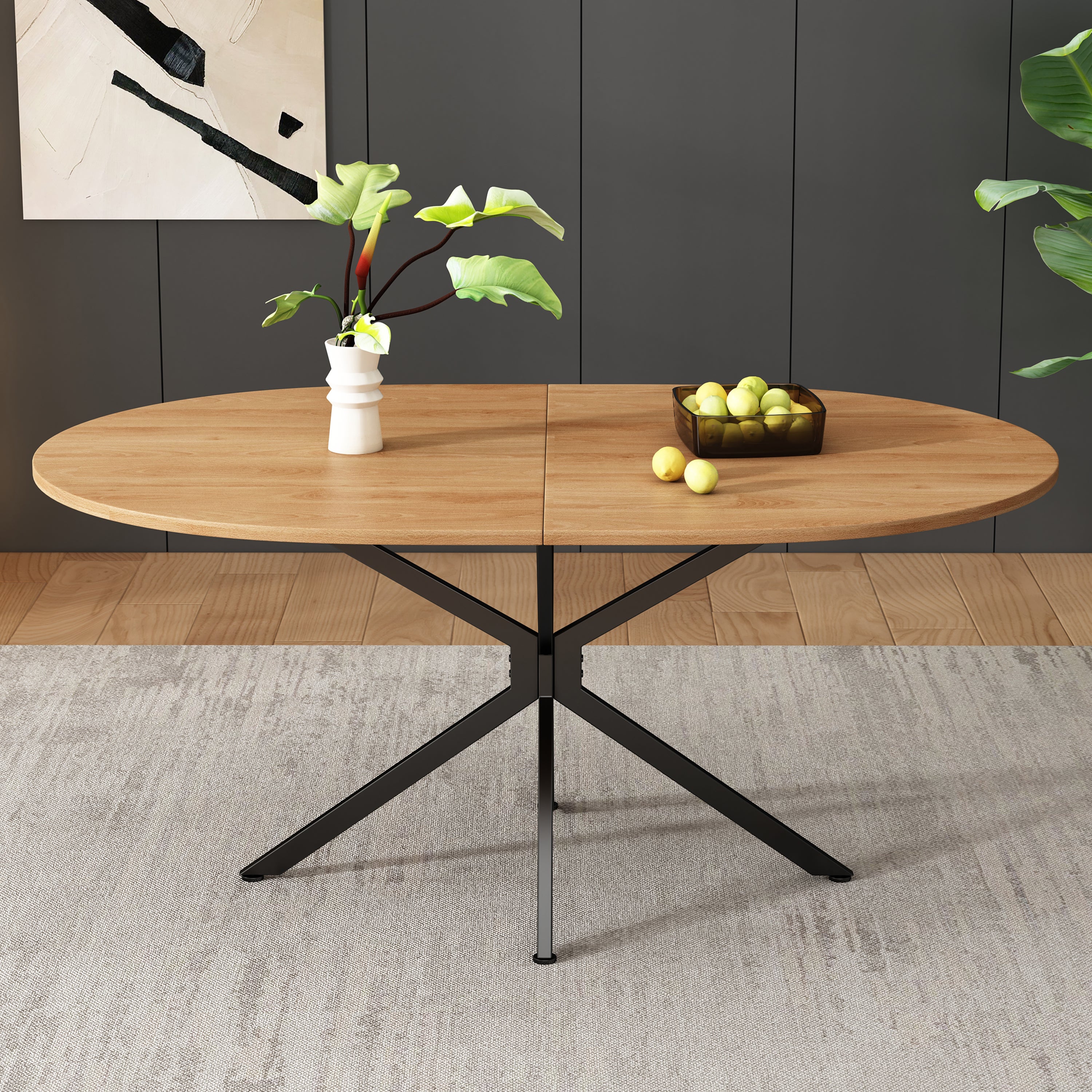 Stół jadalny owalny dla 4-6 osób - 120 x 80 x 75,5 - MDF i nogi metalowe - Naturalny - 2