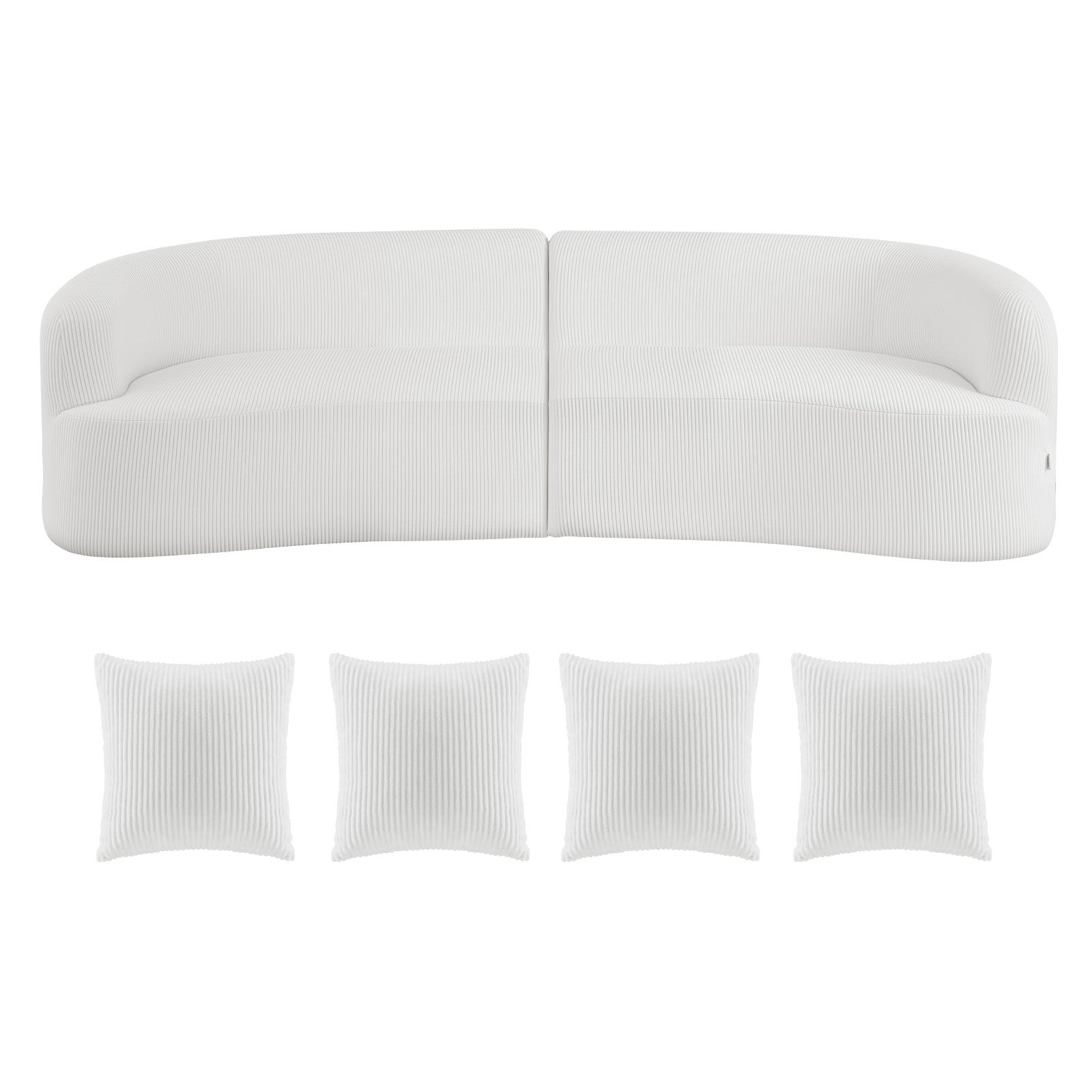 Canapé modulaire incurvé 2840 mm VEVOR, avec 4 coussins, sofa de salon surdimensionné en velours côtelé pour chambre, appartement, bureau, blanc - 9