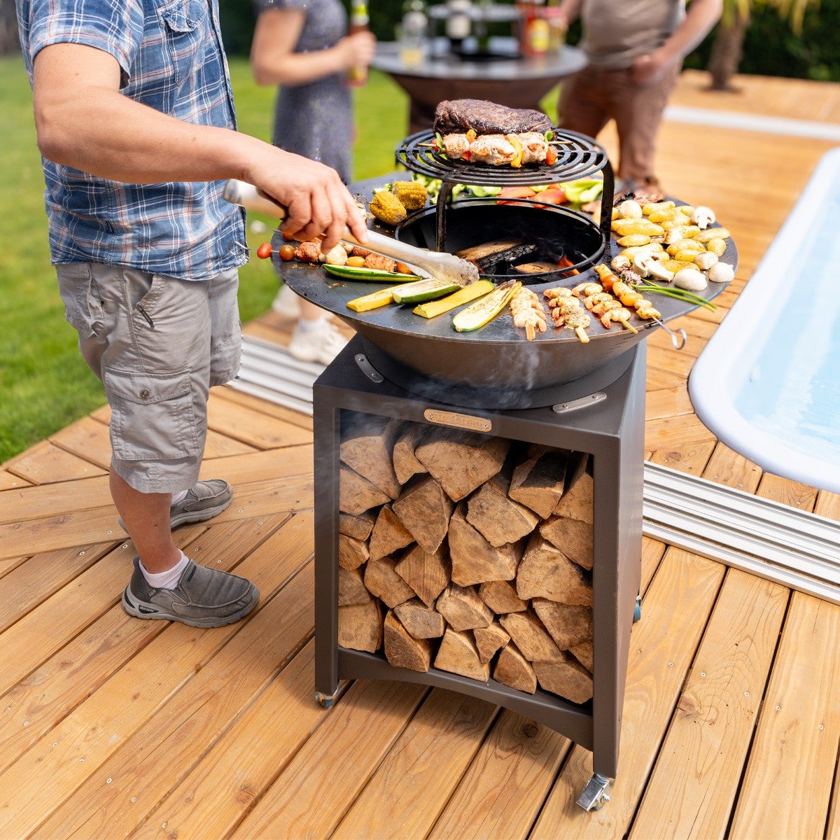 FIESTA Brasero haut avec plaque et grille amovible en acier barbecue plancha extérieur Ø 75 cm - 3