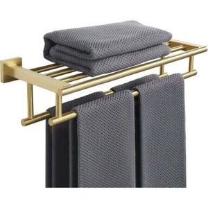 Porte-serviettes Double Acier Inoxydable Noir Mat – 55 Cm – Pour Salle De Bain, Avec Crochets – Installation Facile
