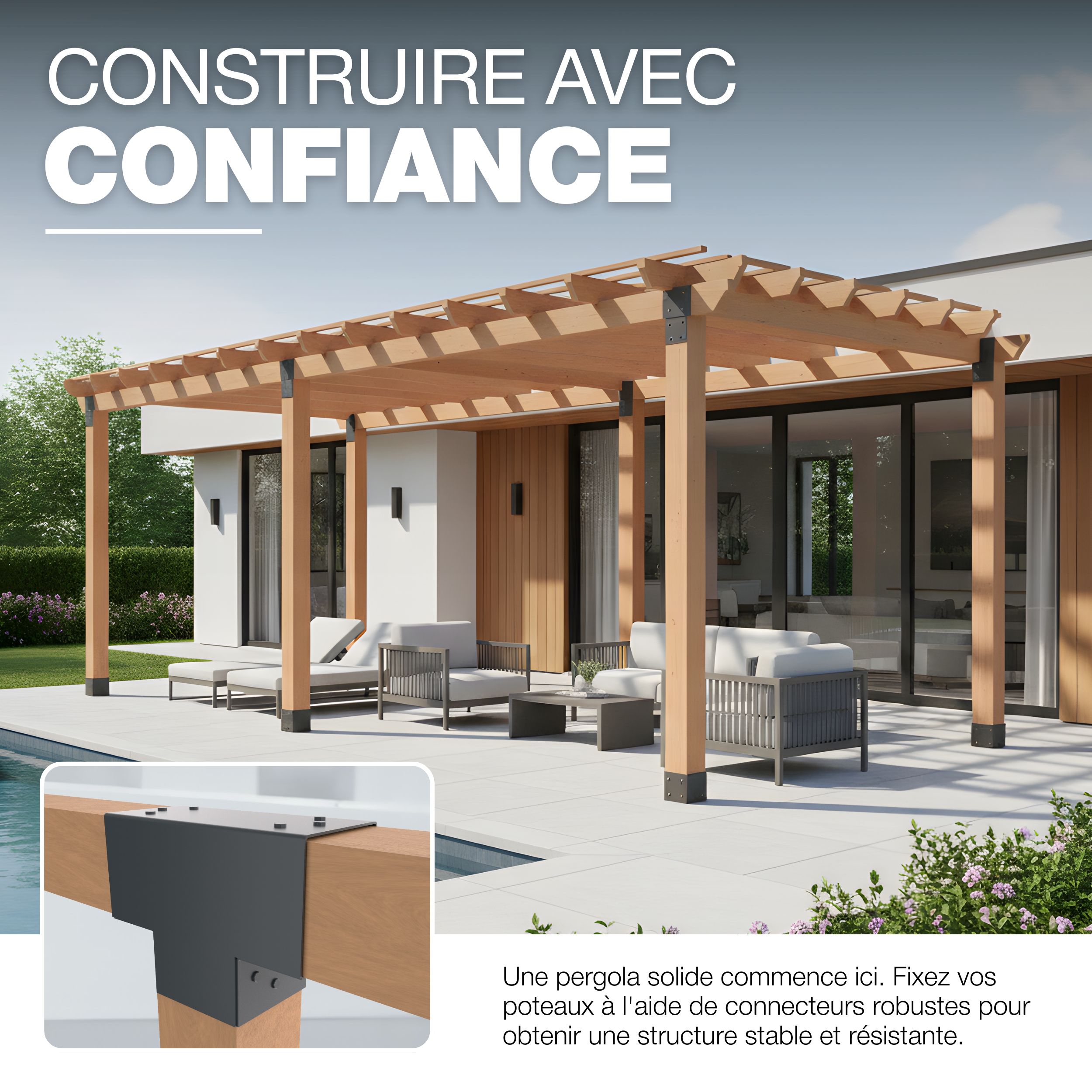 Connecteur de Poteau en T 71x71 mm Revêtement en Poudre Anthracite Pergola Forme T Connecteur de Poteau 3 Poutres Pavillon GeZu Impex - 5