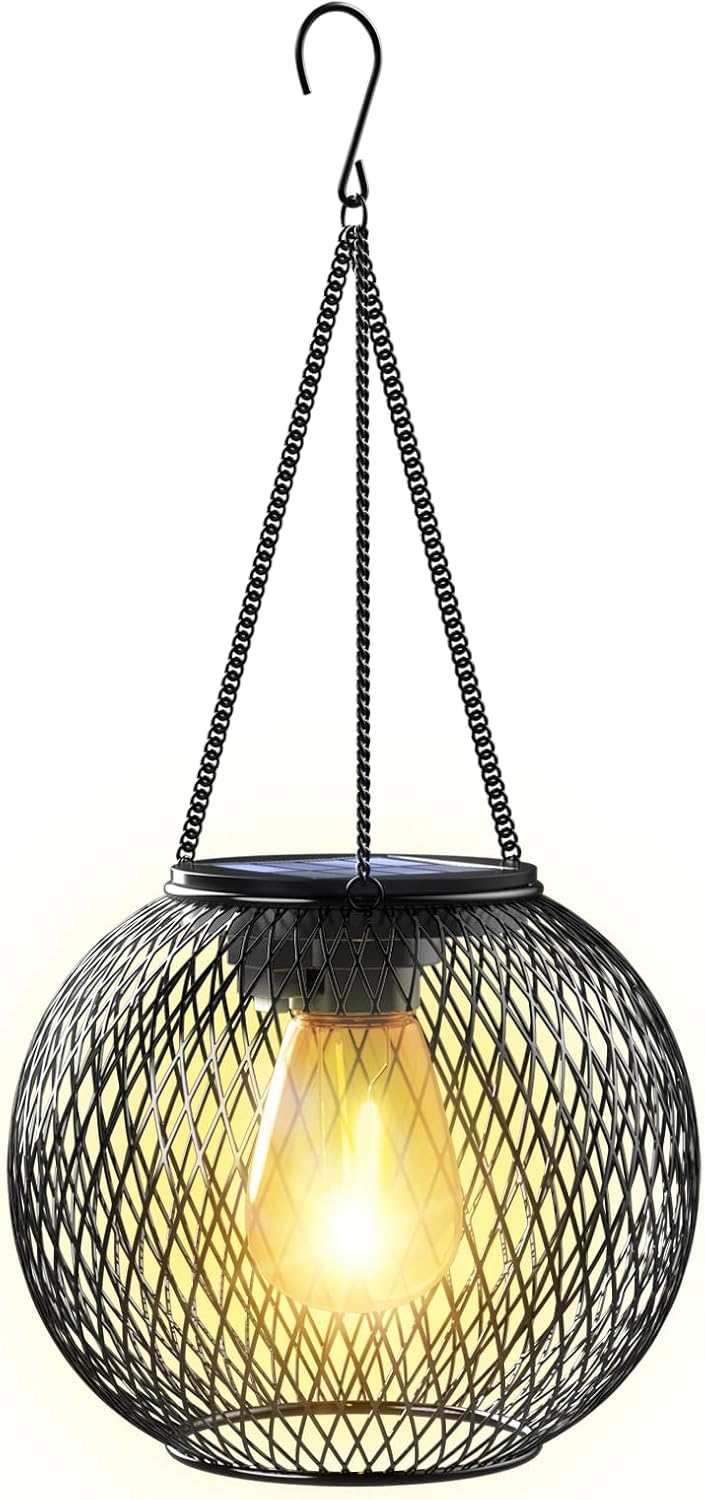 Solarna latarnia ogrodowa, lampa solarna 1-światłowa, wisząca na zewnątrz, na balkon i dziedziniec, prezenty