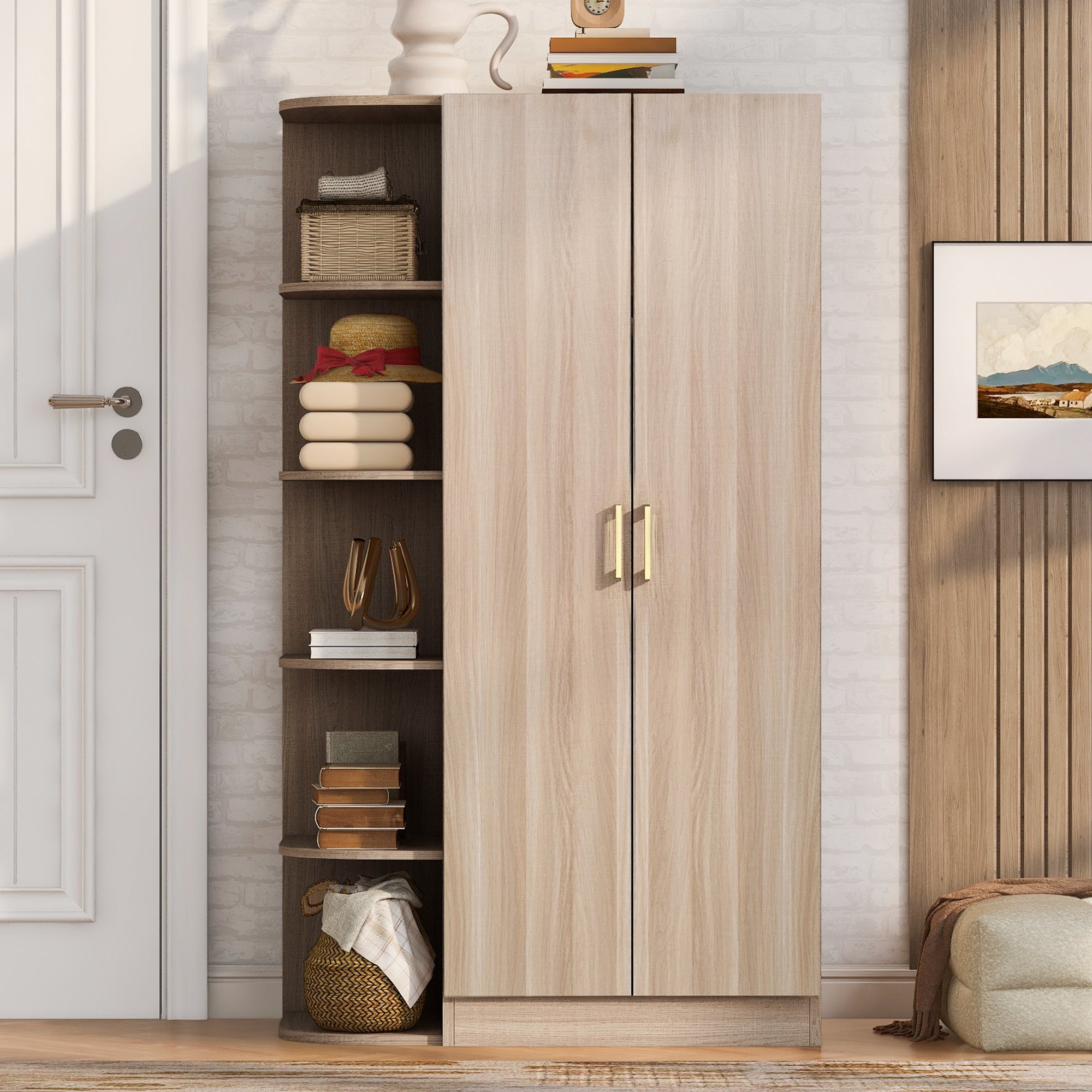 Armoire 90x55x175 cm, double porte, étagères à plusieurs niveaux ...