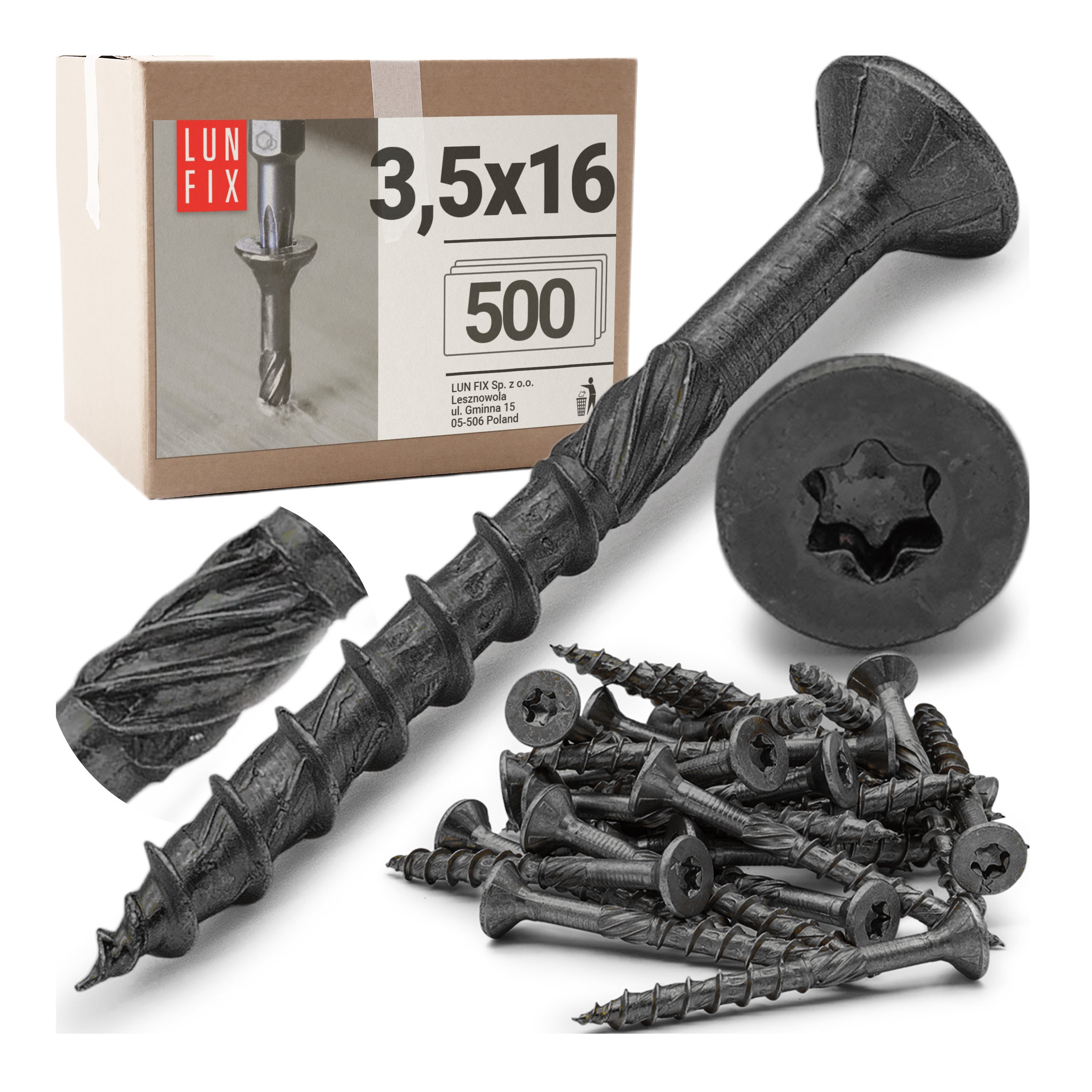 Wkręty ciesielskie czarne stożkowe 3,5x16mm 500szt.