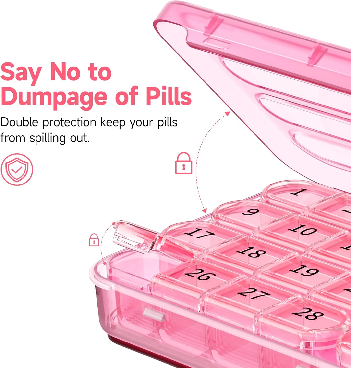 Caja de pastillas floral, organizador de pastillas y medicamentos de 14 días, estuche de viaje - 4 compartimentos marcados para cada día de la semana - Mañana, Mediodía, Tarde, Noche
