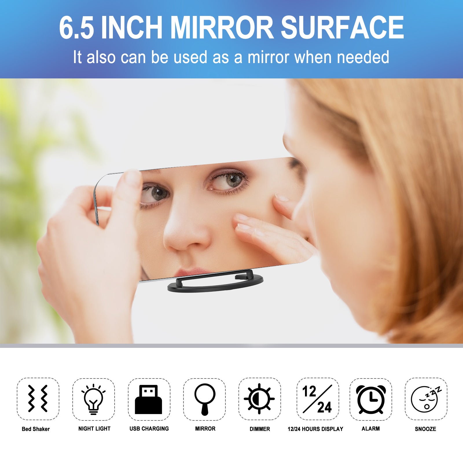 Sveglia digitale ad alto volume per adulti con sonno pesante con scuotiletto, luce LED regolabile, snooze, sveglia, orologio per camera da letto, nero - 3