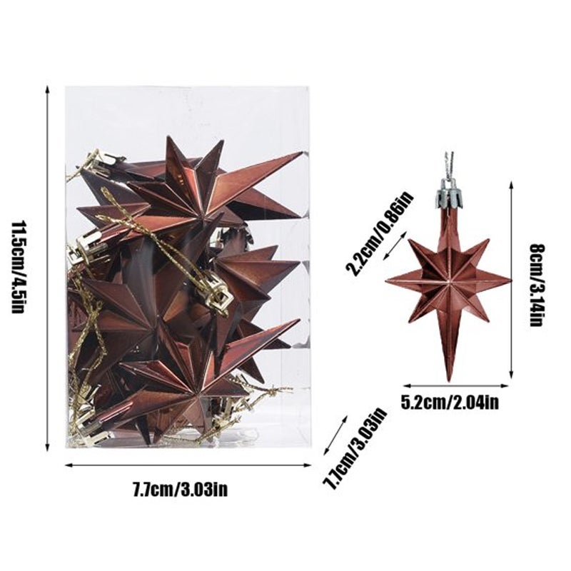 12 decorazioni a forma di stella a 8 punte da 8 cm - Plastica galvanizzata - Decorazioni per alberi di Natale, location e feste - 3