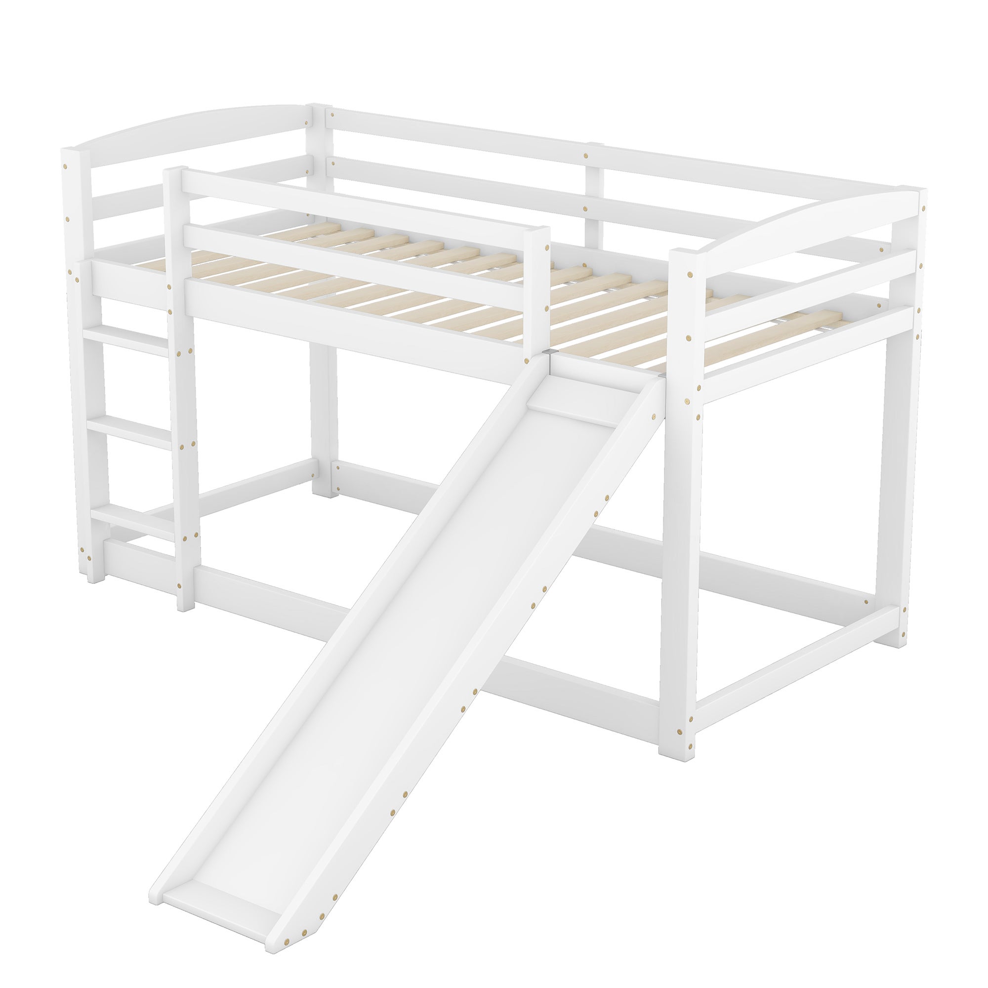 Łóżko piętrowe z sosny z barierkami przeciwupadkowymi + drabinka + zjeżdżalnia - 90x200cm - Białe - 3