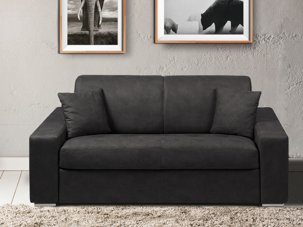Kanapa 2-osobowa z ekspresowym mechanizmem rozkładania z tkaniny EMIR - Kolor: antracytowy - Miejsce do spania: 120 cm - Materac 14 cm