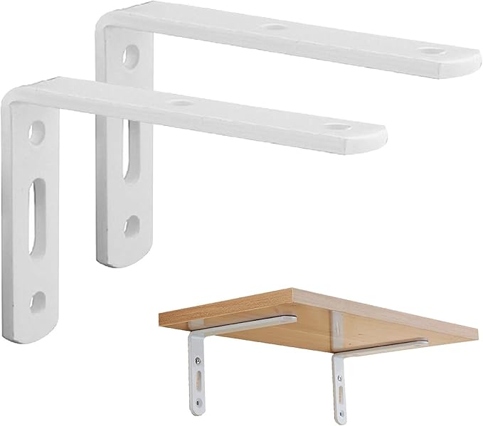 Suporte angular de aço pesado lacado a branco, 10 cm, em forma de L, versátil para prateleiras, cortinados, estantes - Design sem raios - 6