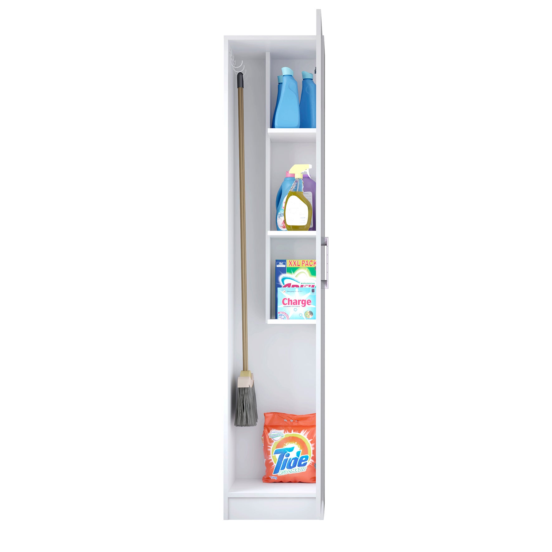 Armoire à balais polyvalente avec une porte réversible. Coloris blanc (Hauteur 170 cm/Largeur 35 cm/Profondeur 32 cm) - 3