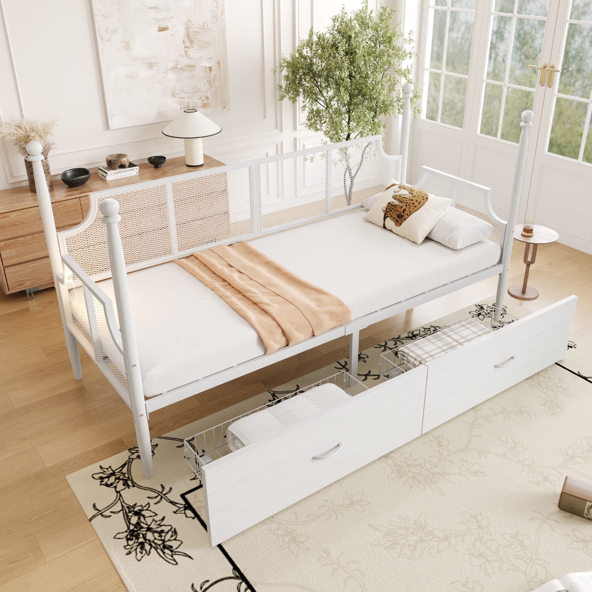 Divano Letto Ferro 90*200 (Bianco) Schienale+Braccioli Rete