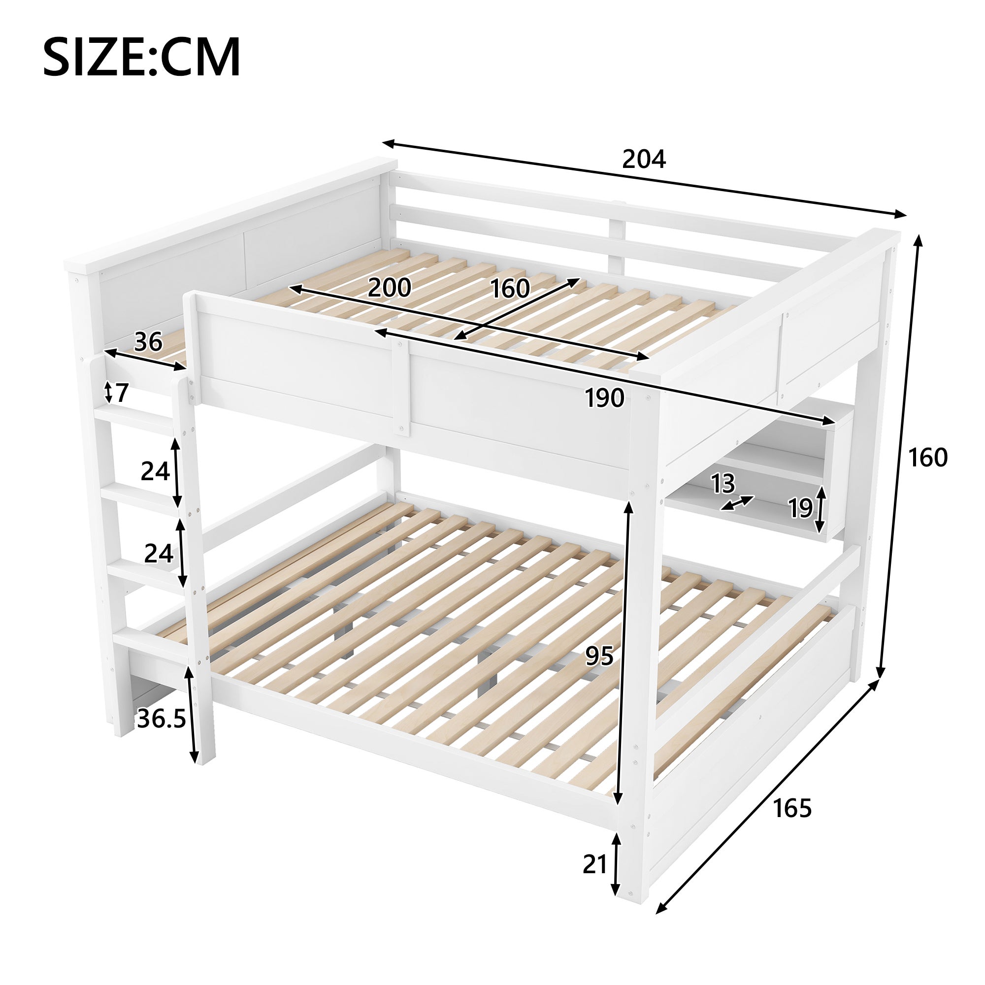 Łóżko piętrowe 160x200cm - z szafkami do przechowywania - z oświetleniem LED - z barierkami i schodkami - Biały (materac nie jest wliczony w cenę) - 5