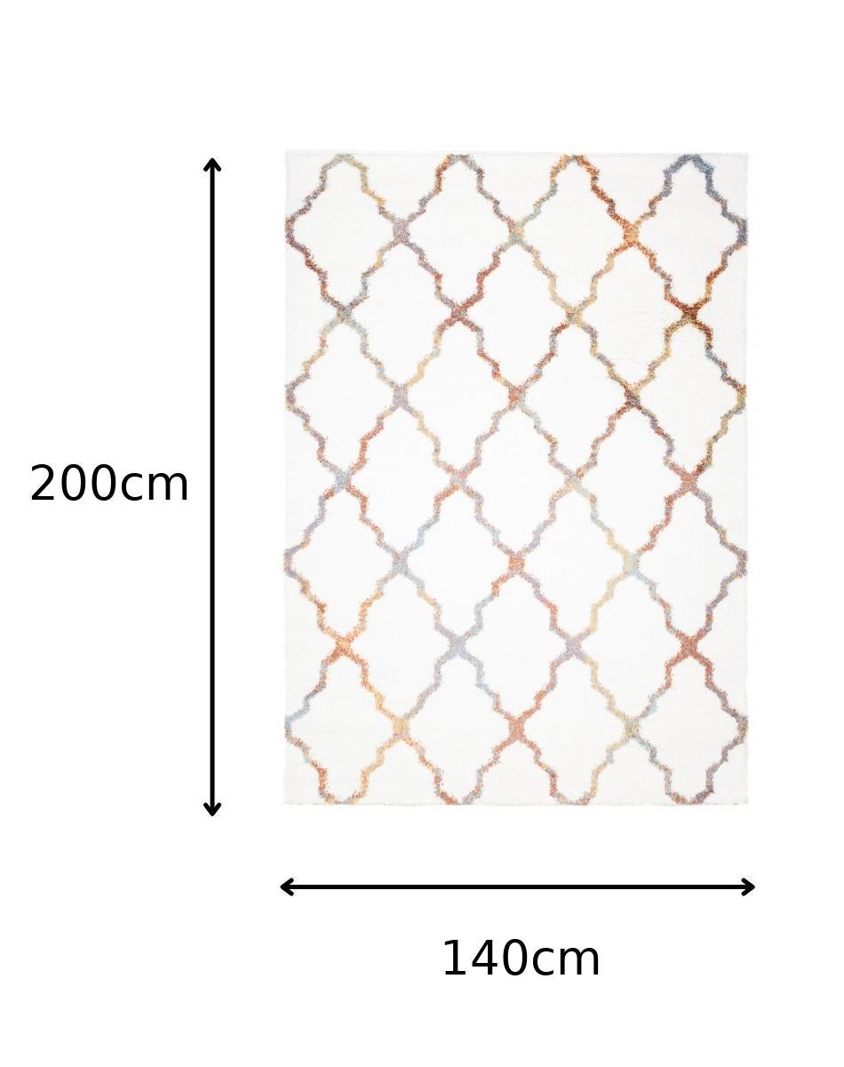 TAPISO Modena Tapis Shaggy Crème Multicolore Treillis Moelleux à Poils Longs 140x200 - 5