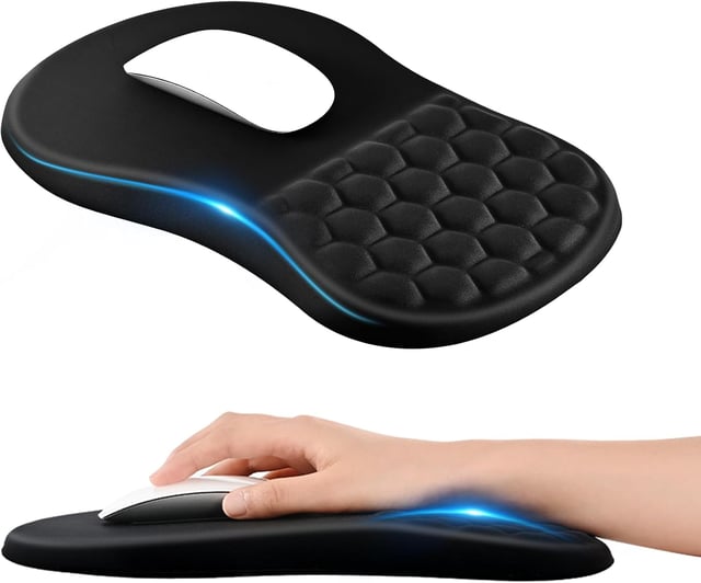 Poggiapolsi ergonomico per mouse con memory foam e base in PU antiscivolo, 12x8 pollici, accessorio per ufficio, nero