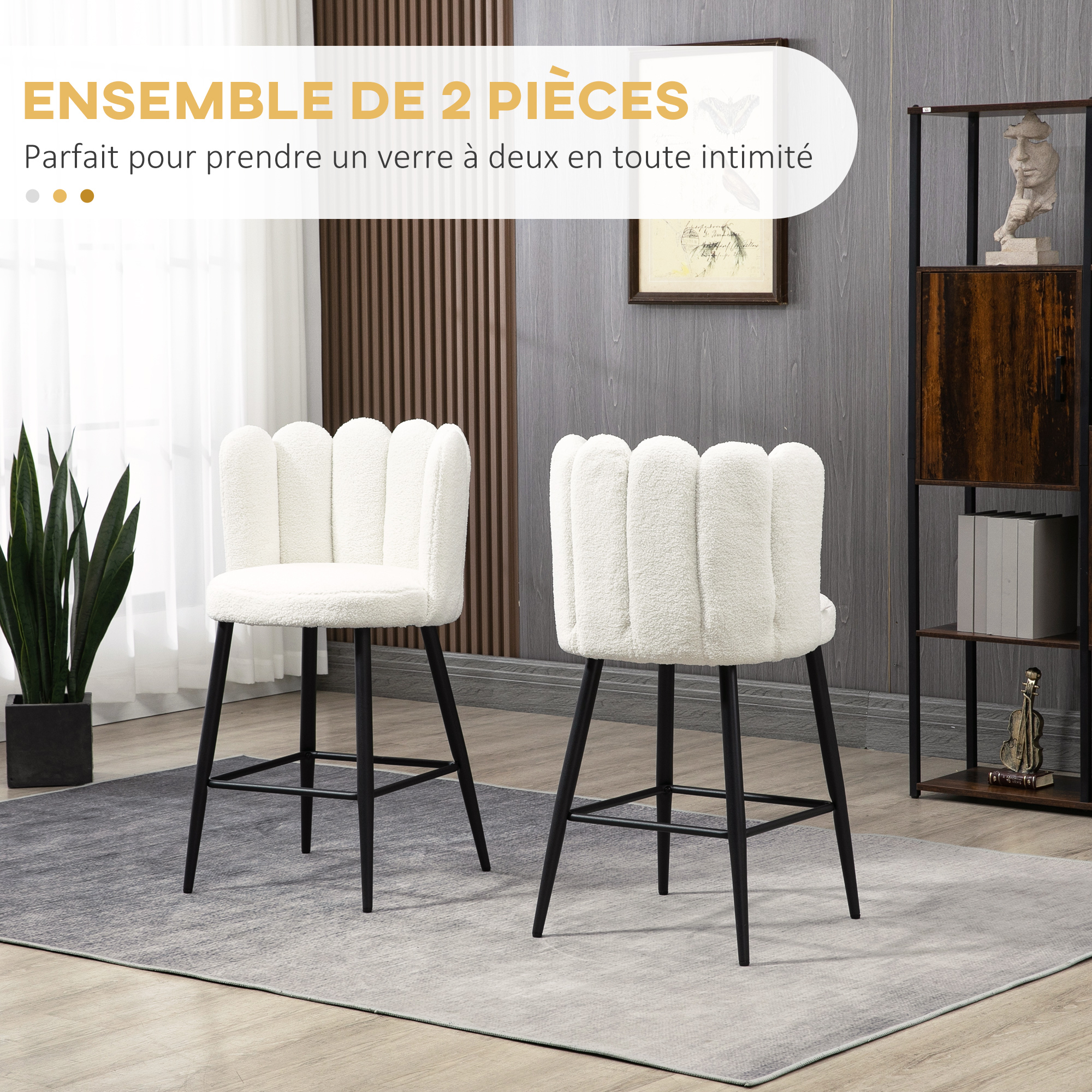Lot de 2 tabourets de bar tissu crème structure acier HOMCOM - 4