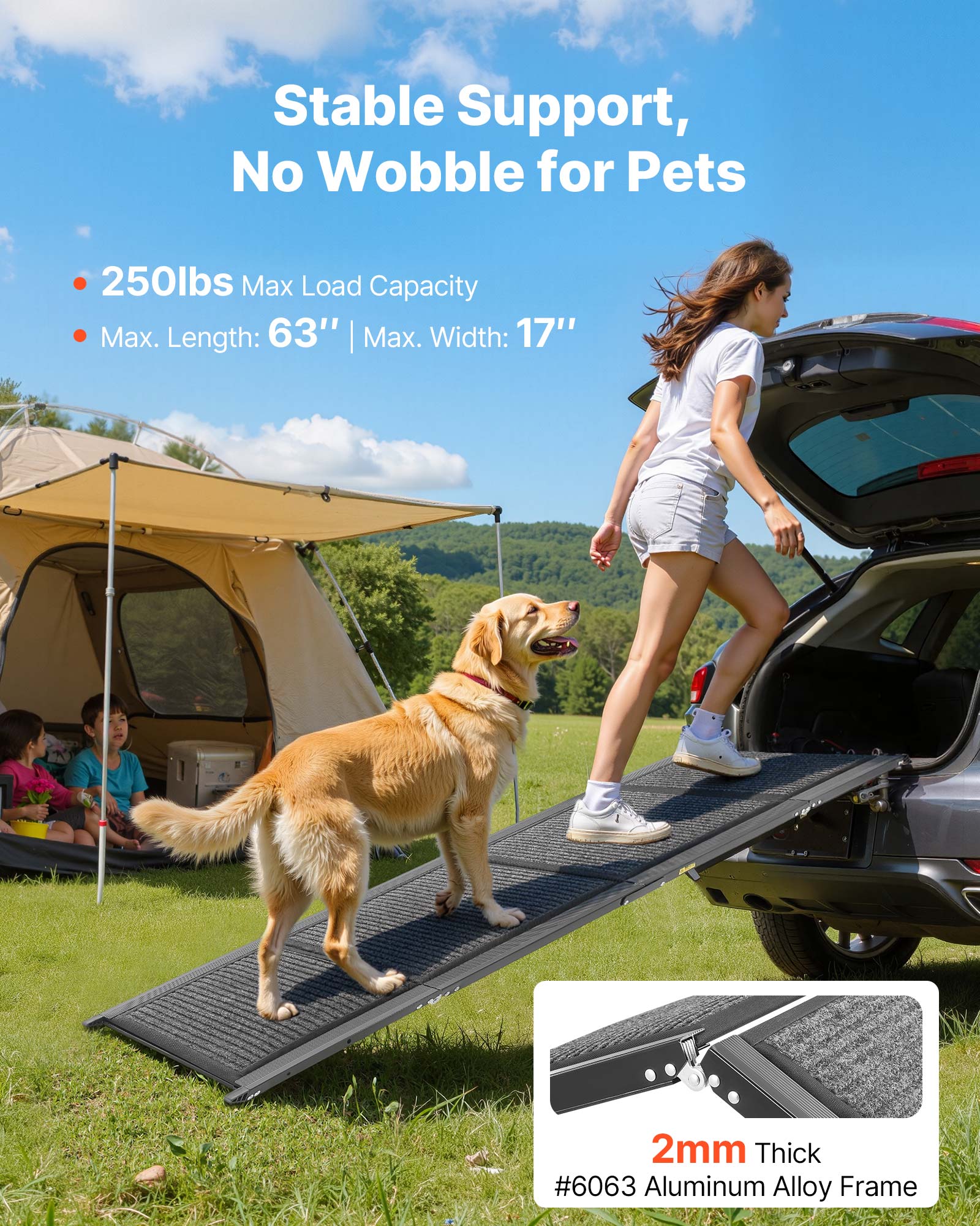 Rampa para perro VEVOR, plástico, 160x43,2 cm, 113 kg, plegable, superficie de fieltro antideslizante, compatible con SUV/camiones, exterior - 2