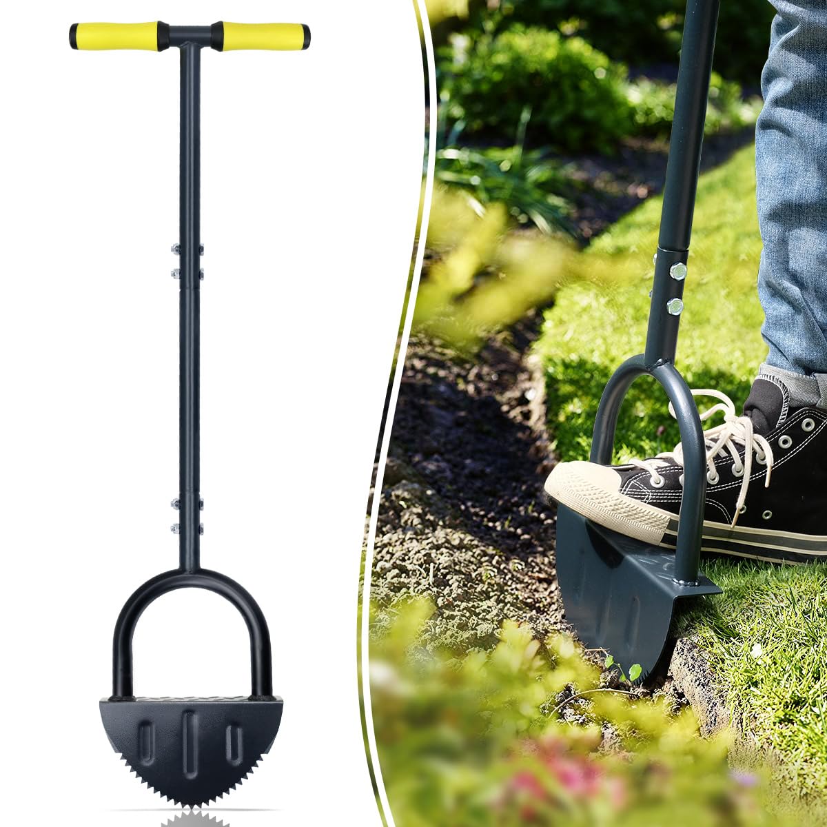 Tagliabordi Manuale per Bordi Orizzontali Destri Bordatore per Marciapiede con Manico per Aiuole Giardino, Paesaggistici, Vialetti, Strumento per Prato Rotante per Bordare L'Erba