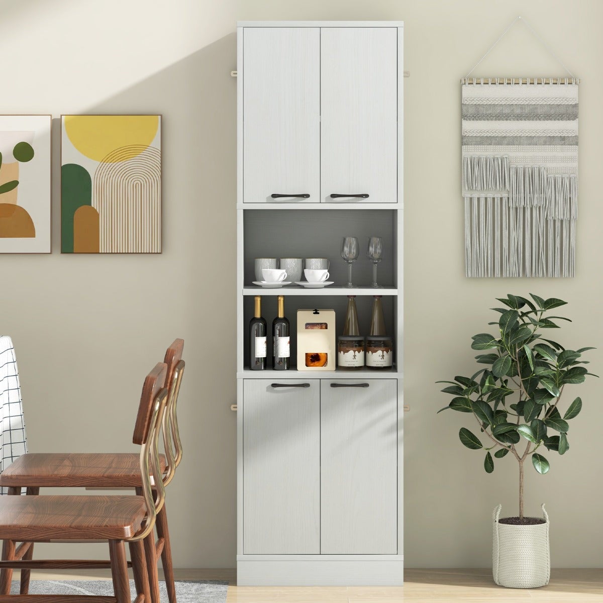 Moimhear Credenza 140×35×90cm con anta in vetro con luce a LED mobile indipendente in legno mobile in legno cucina casa soggiorno bianco