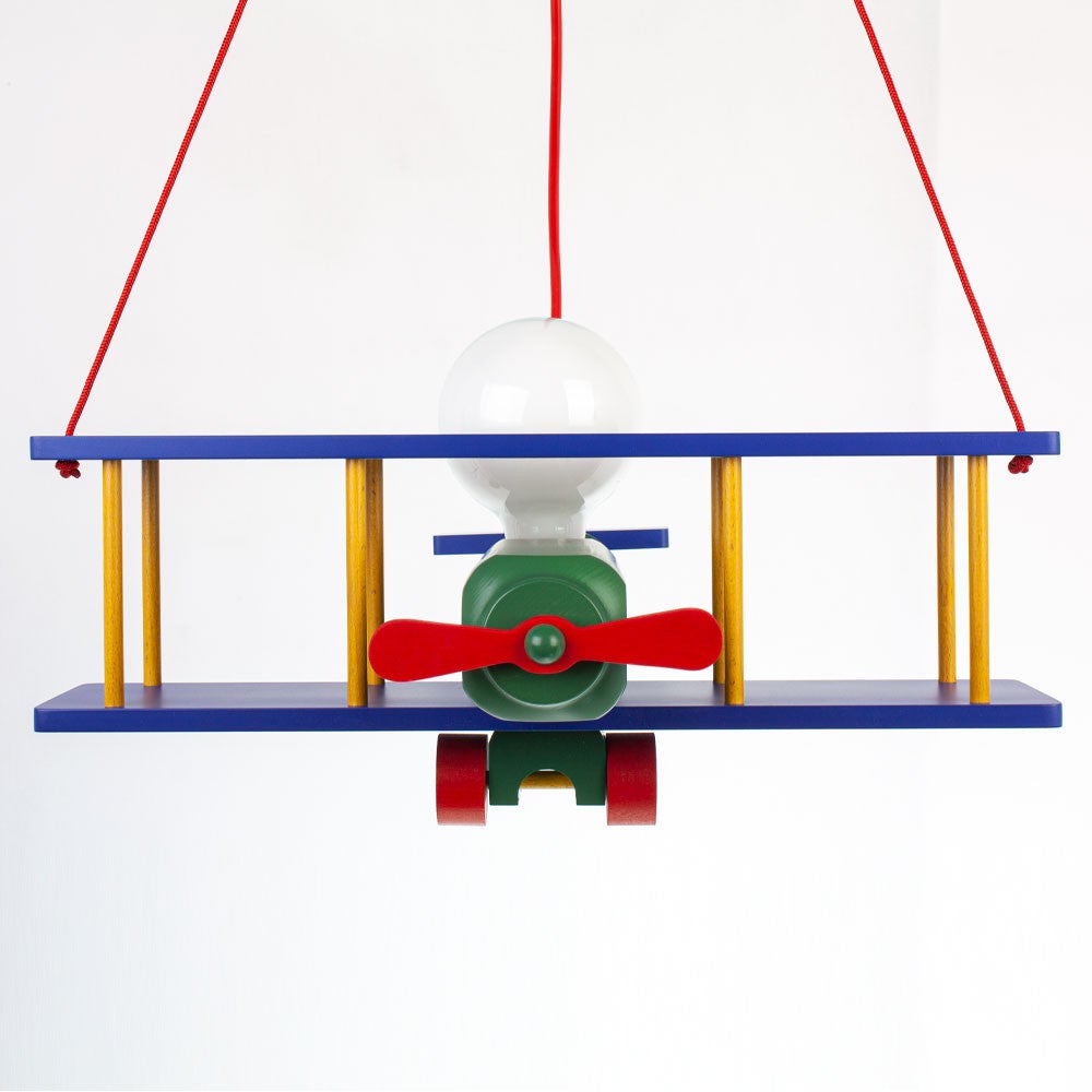Lampadario a sospensione per cameretta bimbo , aereo in legno 45cm X 42cm. Multicolore - 4