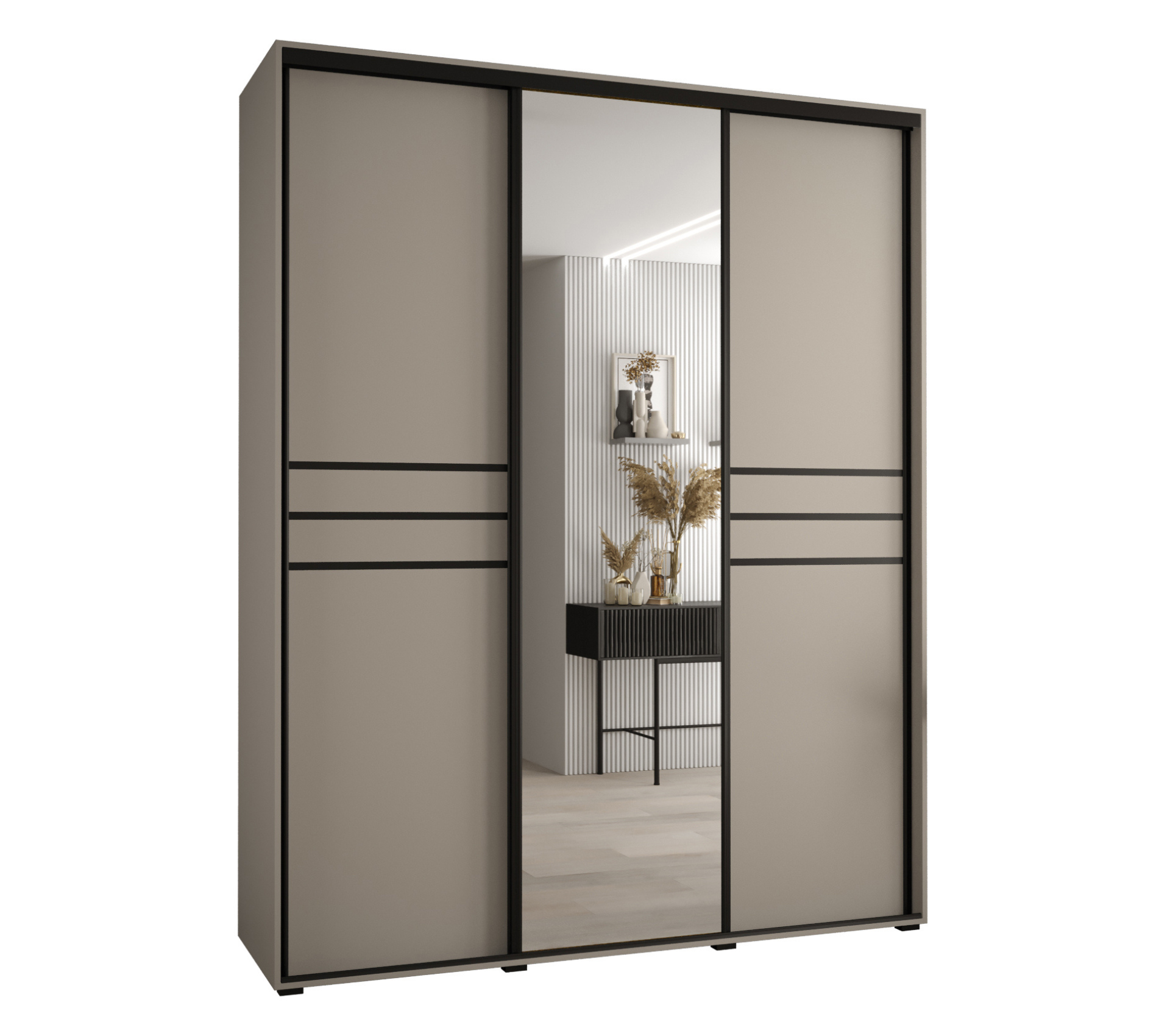 Szafa przesuwna z lustrem wysoka Dakota 11 190 x 45 x 235,2 cm kaszmir + u. czarny - Abiks Meble