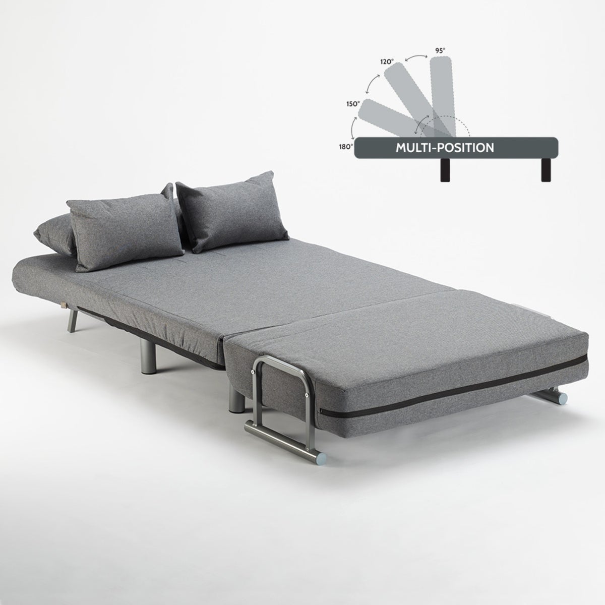 Divano poltrona letto piazza e mezza pieghevole tessuto Deborah Twin - Grigio - 8