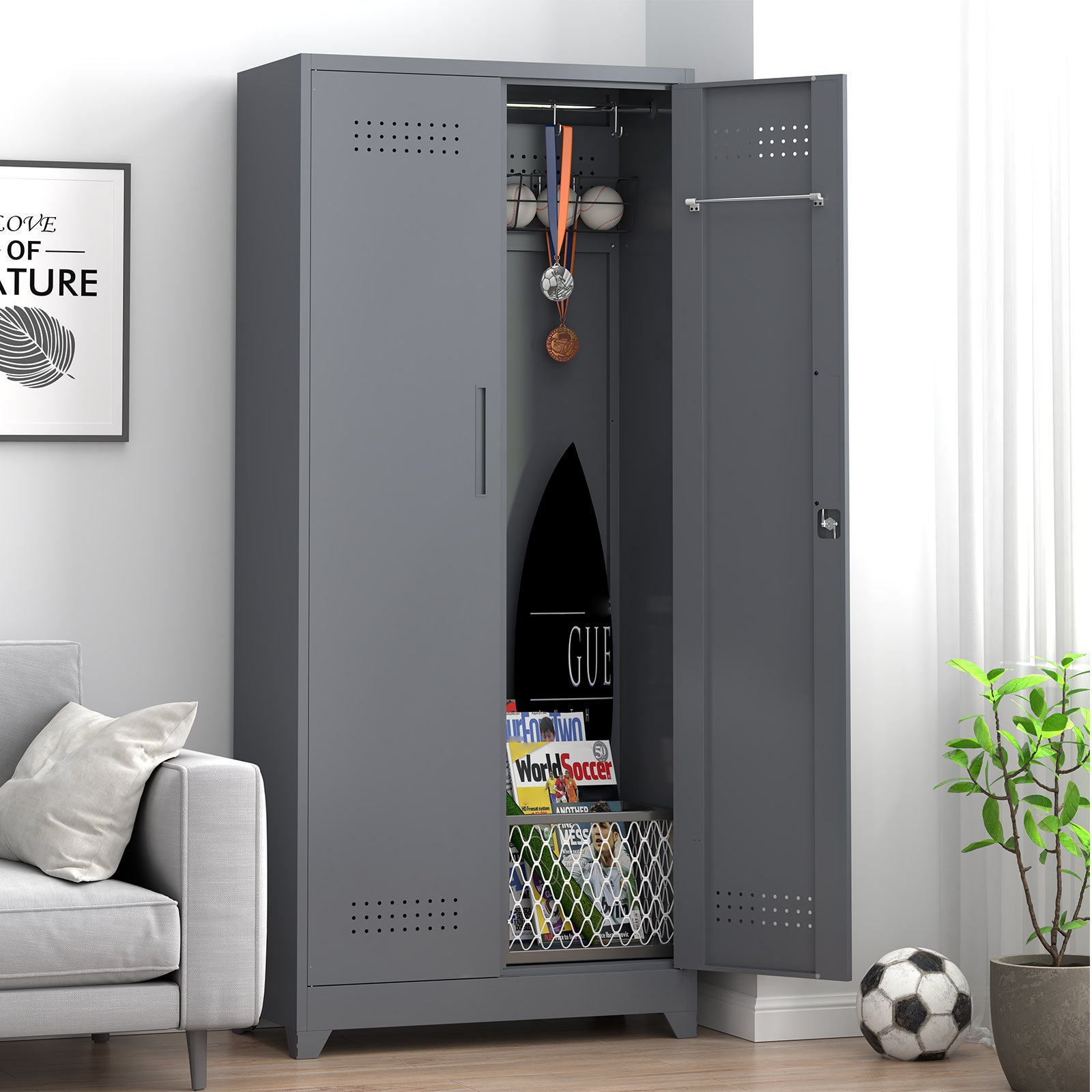 Hauss Spole  Armario De Almacenaje Metálico 60X40x165 Cm, 2 Puertas Con Cerradura, Estantes Ajustables, Gris , Leroy Merlin