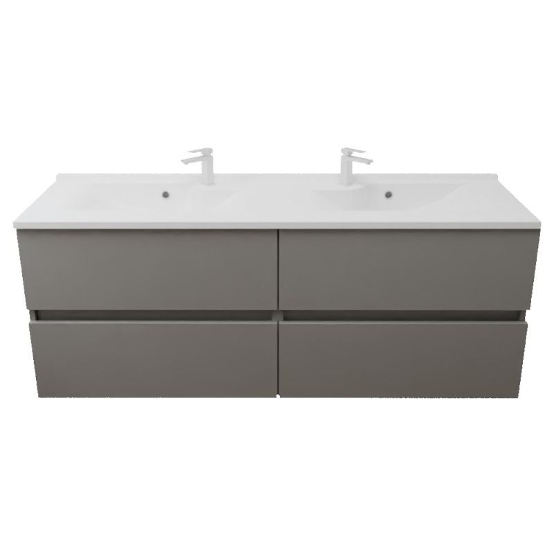 Meuble double vasque 120 cm ROSALY INOX- Gris- Plan vasque en Résine - 4