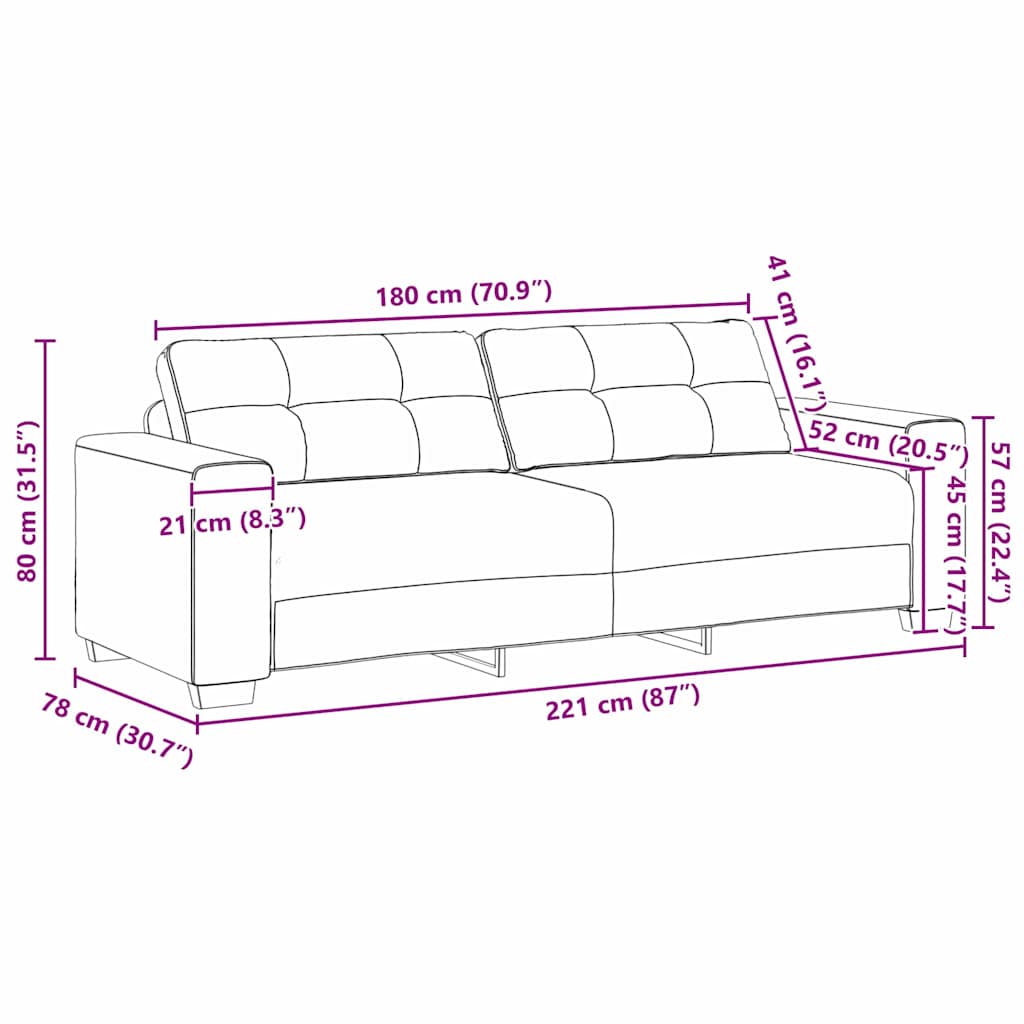 Sofa 3 places avec coussin Marron tissu vidaXL - 7