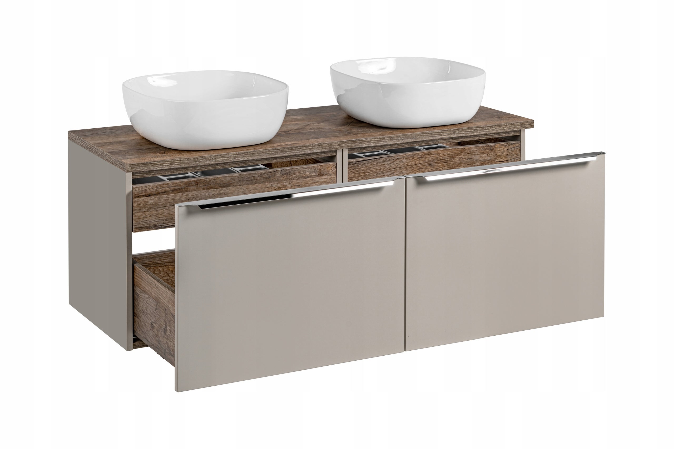 Szafka łazienkowa SANTA FE 120 cm taupe z blatem dąb Santa Fe i umywalkami - 2