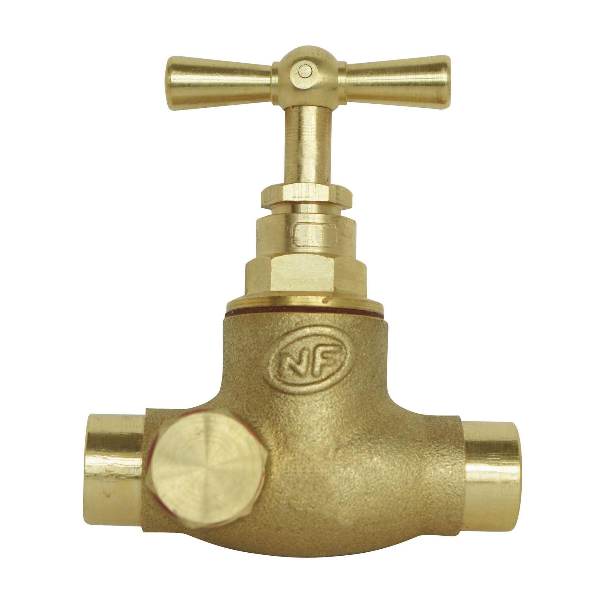 Robinet d'arrêt à potence à purge à souder - Pour tube cuivre 12mm - Laiton brut - 2