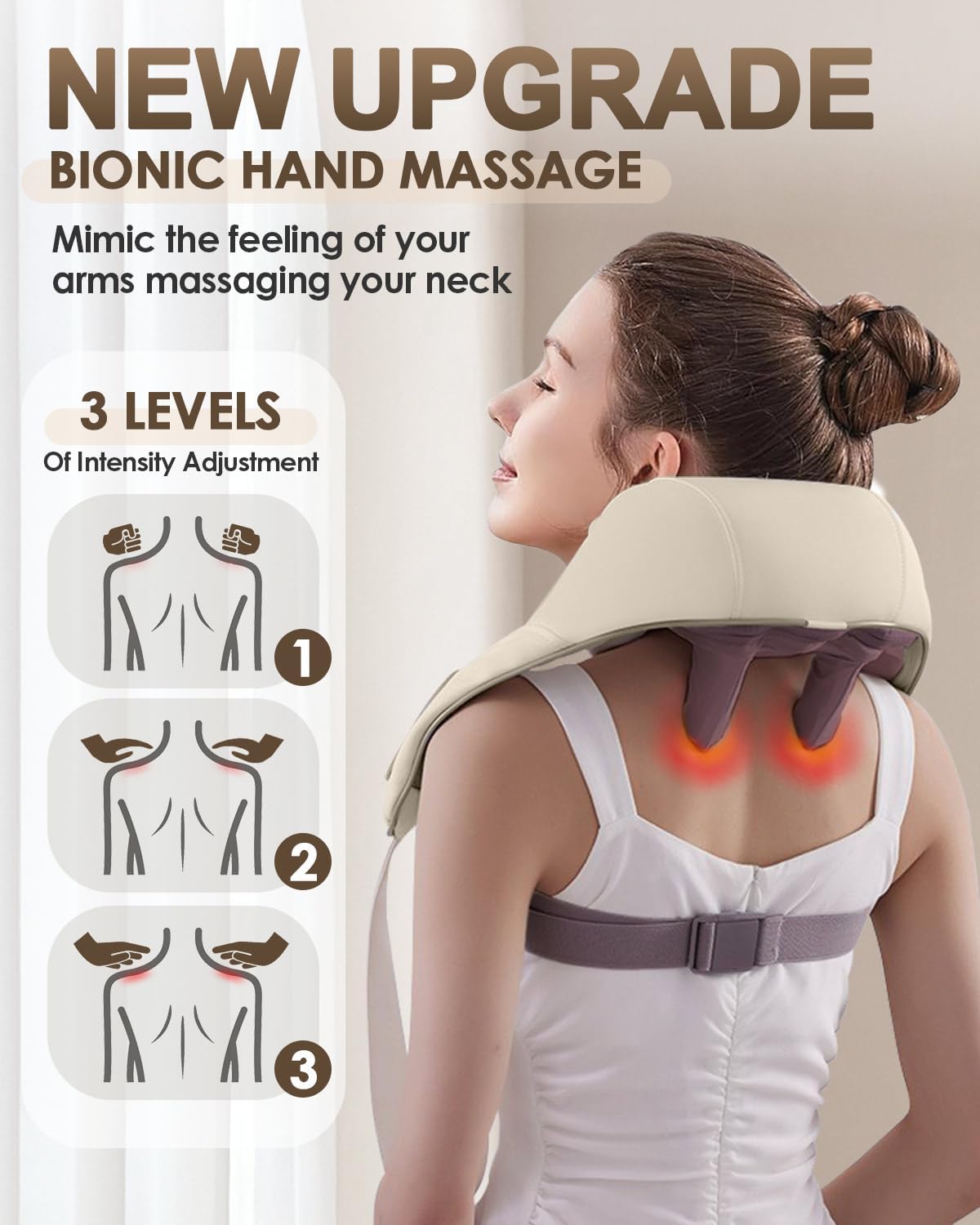 Masseur de cou avec charge de type C et design portable – Masseur d'épaule 6D pour soulager les douleurs au cou et aux épaules, avec chaleur - 3