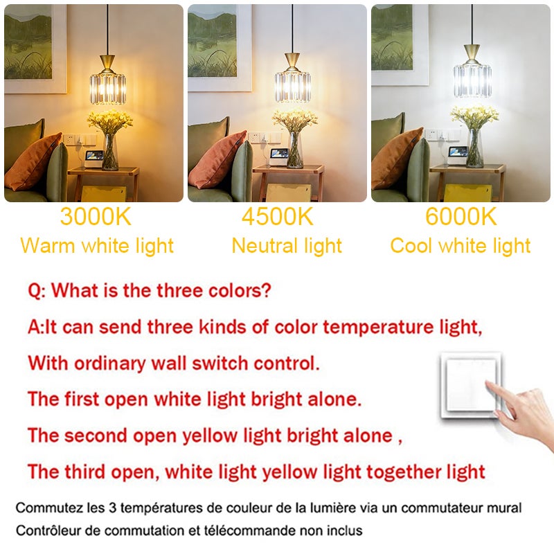 Lustre LED moderno, candeeiro de teto em cristal, candeeiro suspenso com altura ajustável, 3 temperaturas de cor 3000K-6000K (φ13cm, redondo) - 5