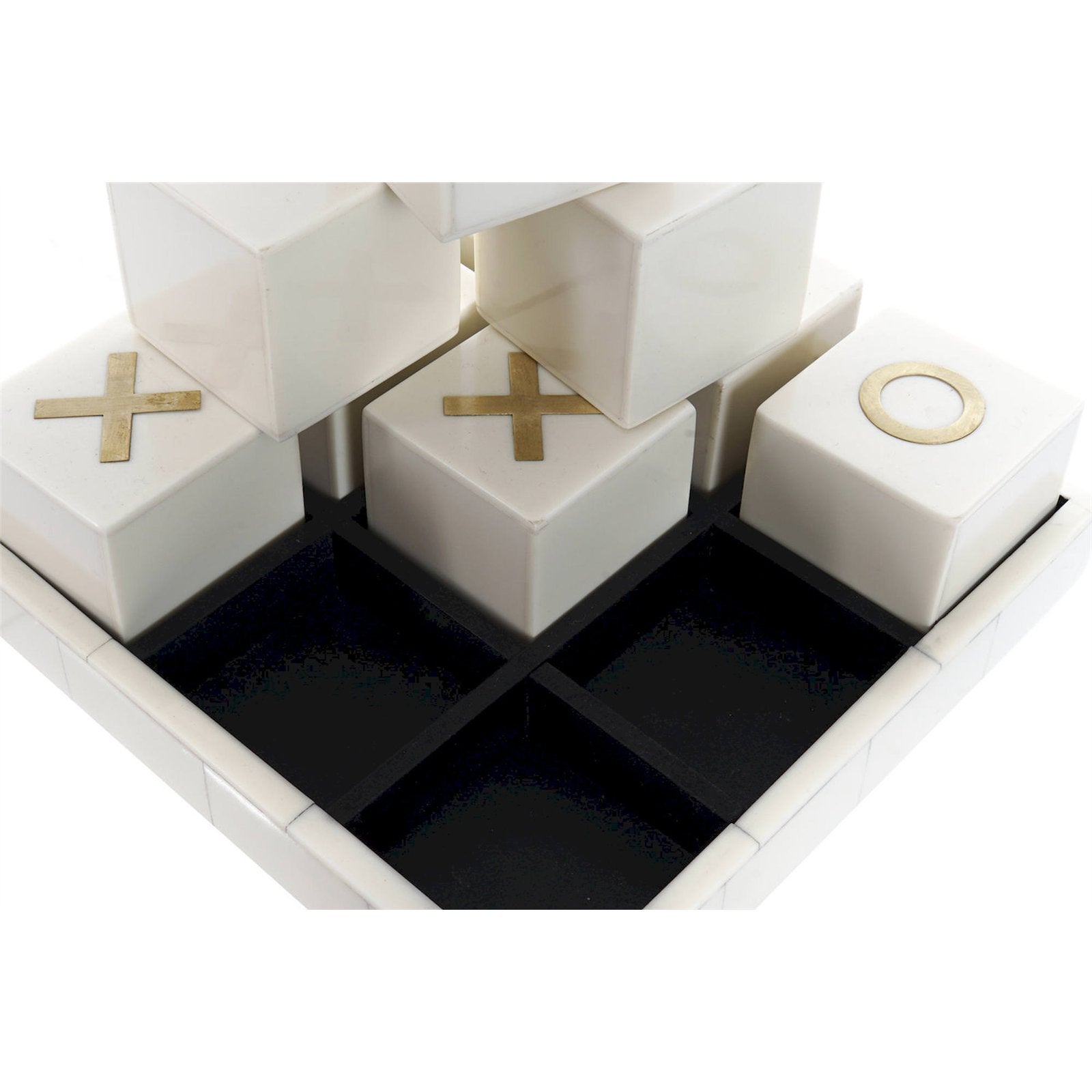 Objet de décoration jeu de morpion en ivoire et touches d'or 21 x 21 x 6 cm Ivoire doré - 2